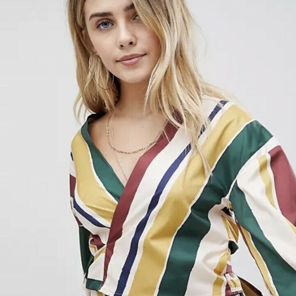 Boohoo Stripe Wrap Top Size 8 NWT - Picture 3 of 12